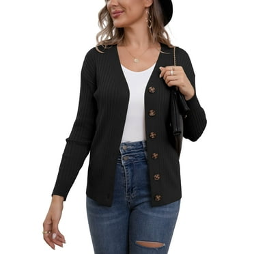 VERABENDI Womens Button Down Cardigan Sweaters Open Front Long Sleeve Lightweight Knit Outwear Coats (S-2XL)