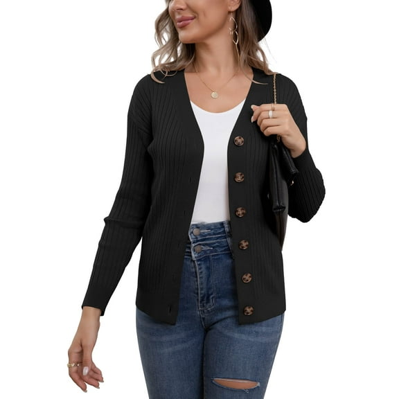 VERABENDI Womens Button Down Cardigan Sweaters Open Front Long Sleeve Lightweight Knit Outwear Coats (S-2XL)
