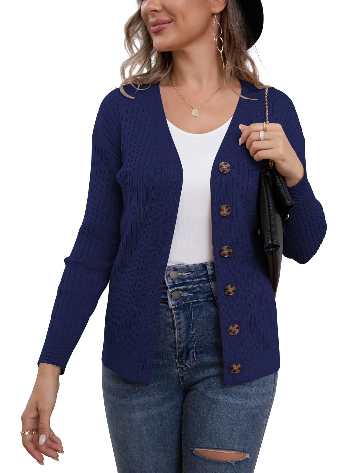 VERABENDI Womens Button Down Cardigan Sweaters Open Front Long Sleeve