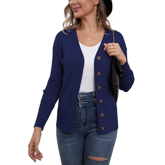 VERABENDI Womens Button Down Cardigan Sweaters Open Front Long Sleeve Lightweight Knit Outwear Coats (S-2XL)