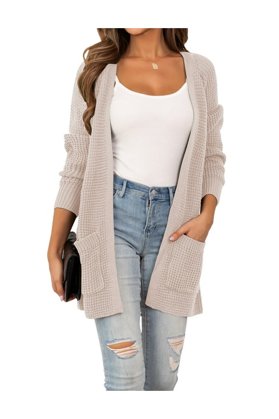 Women's Casual Cardigan Fall Sweaters Chunky Cable Open Front with Pockets Knit Jackets,S-2XL