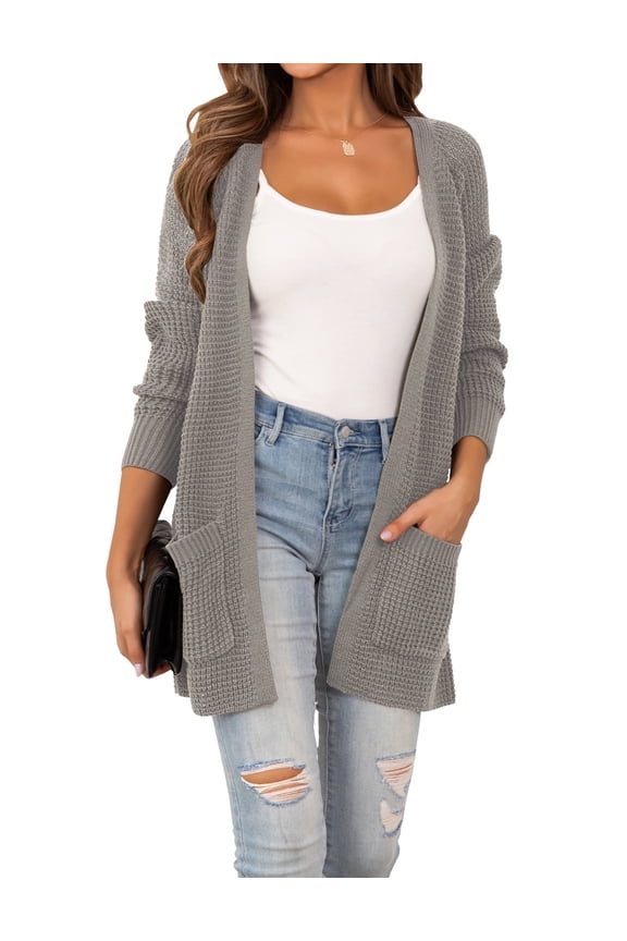 Women's Casual Cardigan Fall Sweaters Chunky Cable Open Front with Pockets Knit Jackets,S-2XL