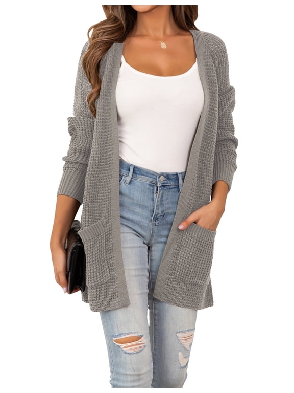 Women's Casual Cardigan Fall Sweaters Chunky Cable Open Front with Pockets Knit Jackets,S-2XL
