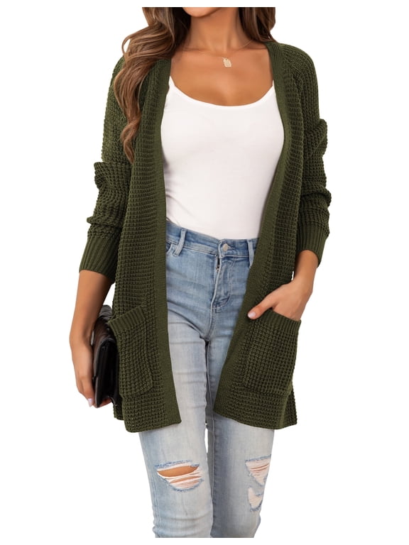 Women's Casual Cardigan Fall Sweaters Chunky Cable Open Front with Pockets Knit Jackets,S-2XL