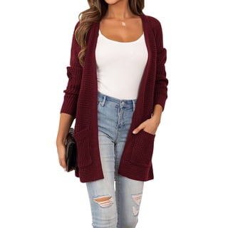 VERABENDI Women's Casual Cardigan Fall Sweaters Chunky Cable Open Front with Pockets Knit Jackets,S-2XL