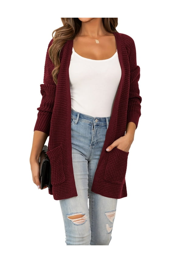 Women's Casual Cardigan Fall Sweaters Chunky Cable Open Front with Pockets Knit Jackets,S-2XL