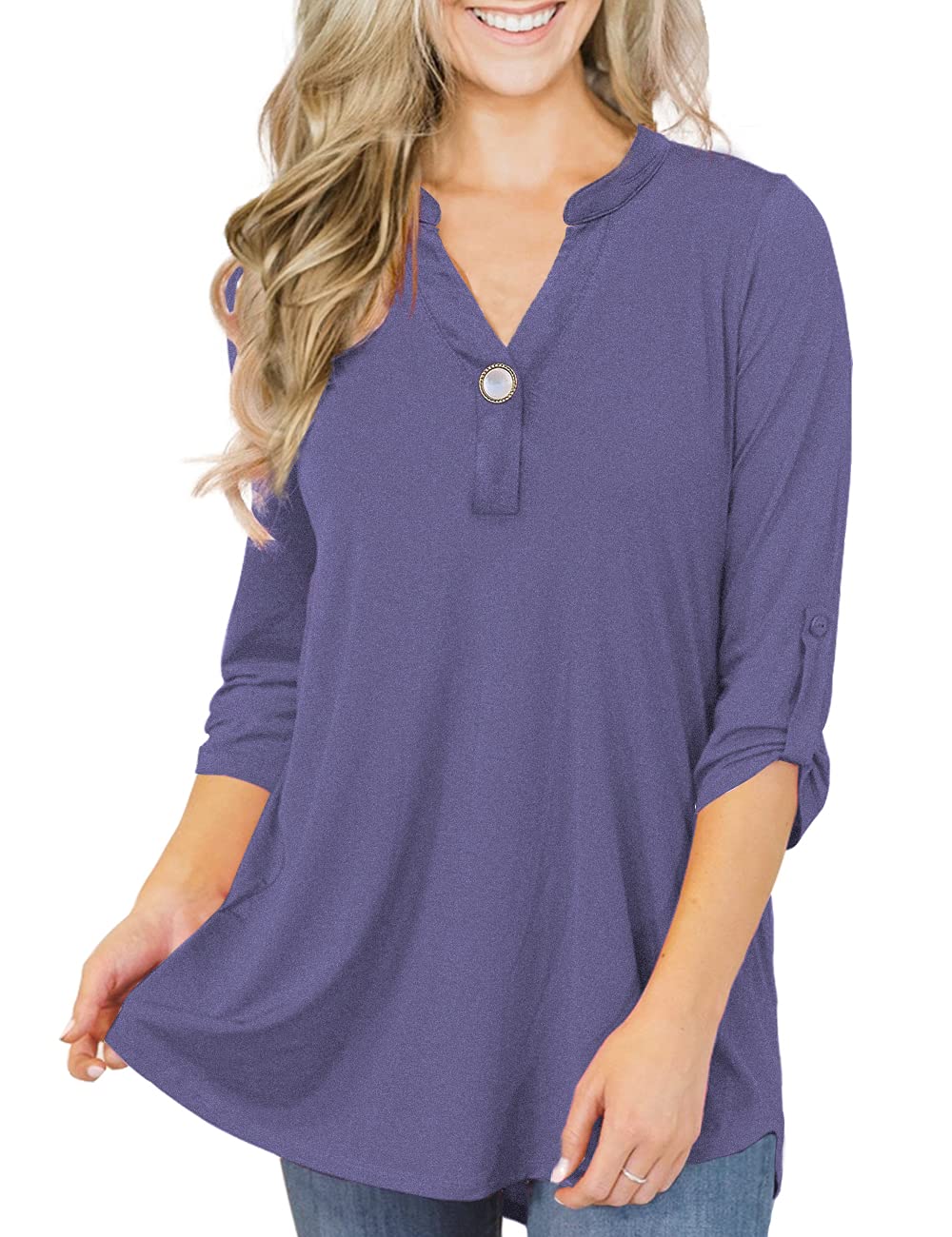 LARACE 3/4 Sleeve Shirts for Women Plus Size Tunic Dressy Top Loose Fit ...