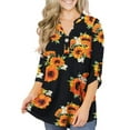 thumbnail image 1 of VERABENDI Women's Plus Size Tops 3/4 Sleeve Tunic Shirts A Buckle Decoration V-Neck Blouses,M-4XL, 1 of 6