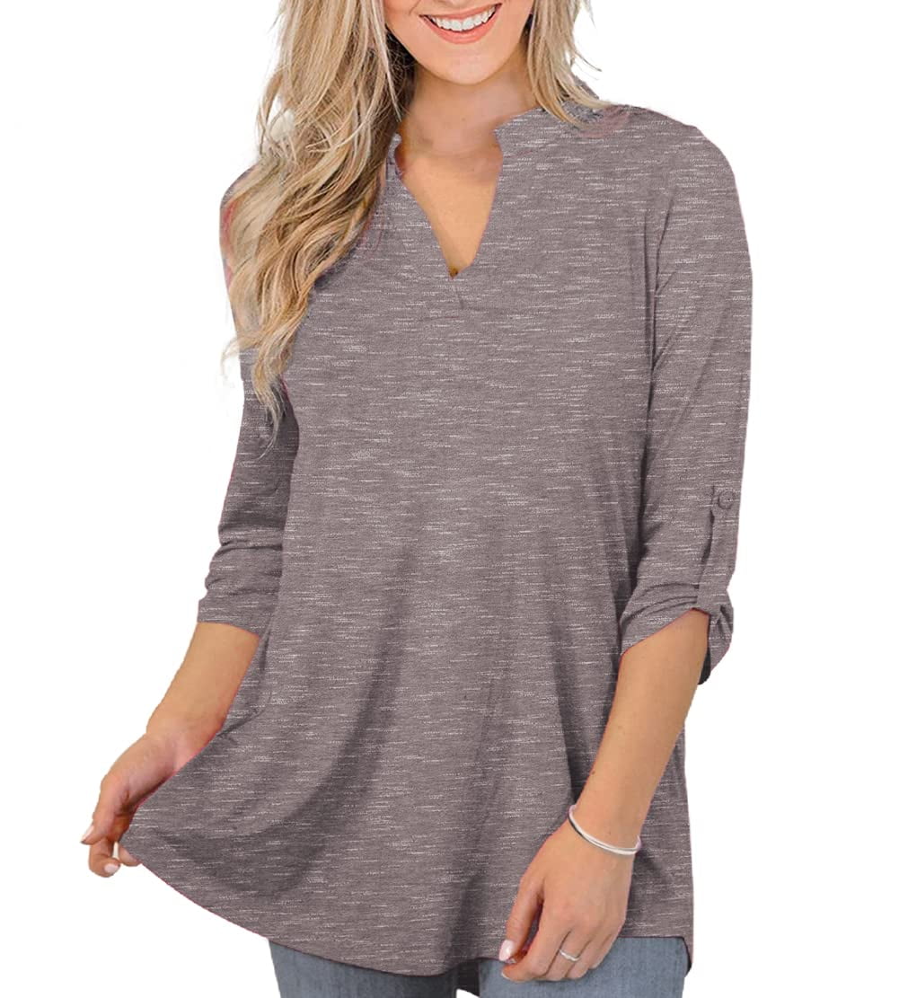 VERABENDI Womens Clothes Plus Size Tops Roll 3/4 Sleeve Shirts V Neck