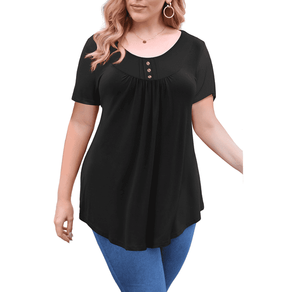 VERABENDI Women's Plus Size Tops Summer Short Sleeve Loose Fit Tunic Blouses Floral Flowy Shirts,1X/2X/3X/4X