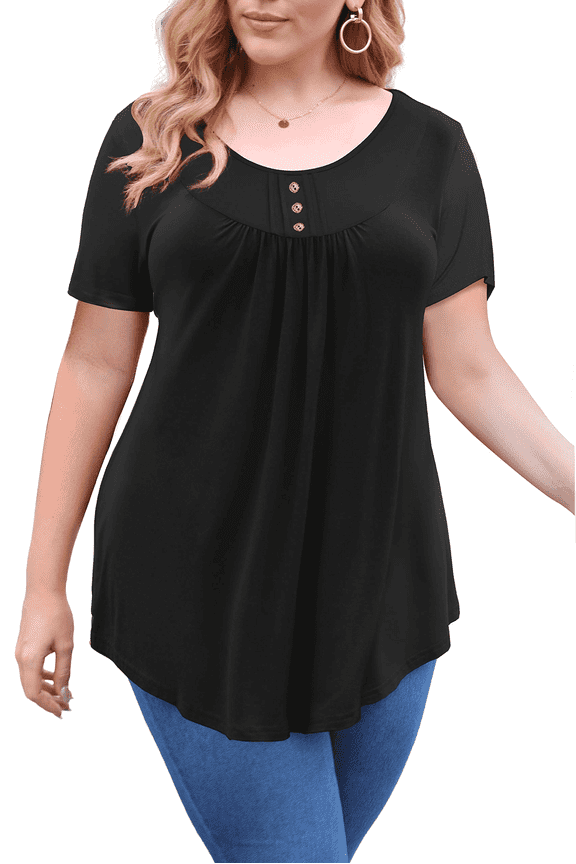 Women's Plus Size Tops Summer Short Sleeve Loose Fit Tunic Blouses Floral Flowy Shirts,1X/2X/3X/4X