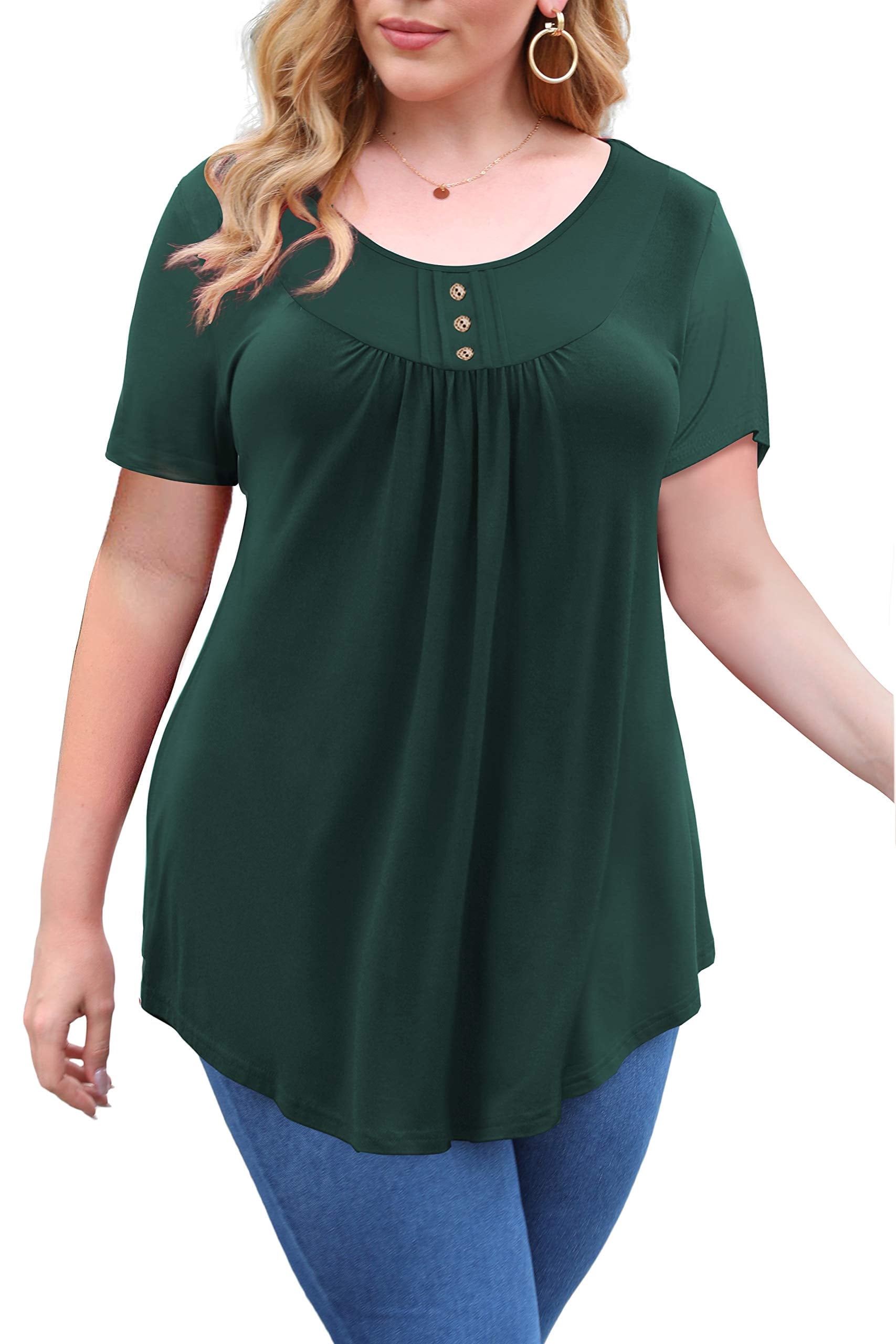 VERABENDI Women's Plus Size Tops Summer Short Sleeve Loose Fit Tunic ...