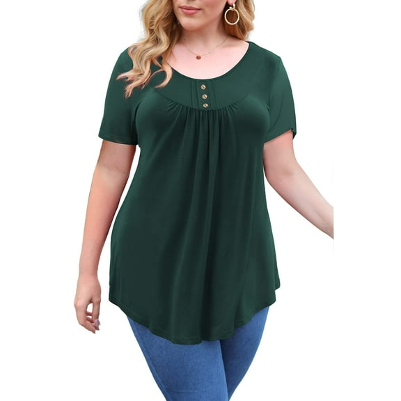 VERABENDI Women's Plus Size Tops Summer Short Sleeve Loose Fit Tunic Blouses Floral Flowy Shirts,1X/2X/3X/4X