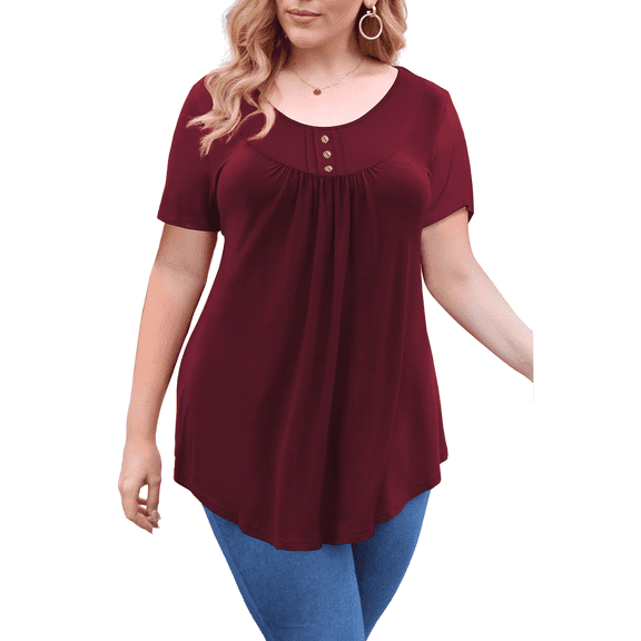 VERABENDI Women's Plus Size Tops Summer Short Sleeve Loose Fit Tunic Blouses Floral Flowy Shirts,1X/2X/3X/4X