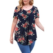 VERABENDI Womens Plus Size Tops Summer Short Sleeve Loose Fit Tunic Blouses Floral Flowy Shirts,1X/2X/3X/4X