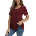 thumbnail image 1 of VERABENDI Women's Plus Size Tops Summer Short Sleeve Lace Trim Shoulder Tunic Blouses,M-4XL, 1 of 7