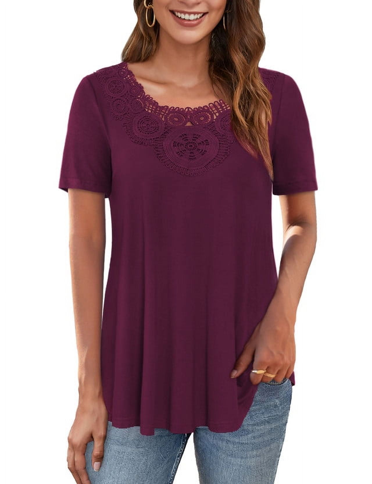 VERABENDI Women's Tops Plus Size Short Sleeves Loose Fit Tunic Shirts ...