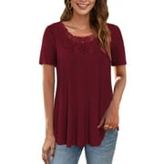 TANGNADE Women's Plus Size 3/4 Sleeve Blouse - V-Neck Ruffle Flowy Tunic Top For Summer
