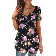 VERABENDI Womens Tops Plus Size Summer Short Sleeve Button V-Neck Henley Shirt Ladies Blouse (M-4xl)