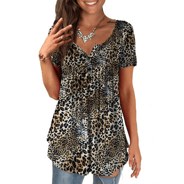 VERABENDI Womens Tops Plus Size Summer Short Sleeve Button V-Neck Henley Shirt Ladies Blouse (M-4xl)