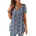 thumbnail image 1 of VERABENDI Womens Tops Plus Size Summer Short Sleeve Button V-Neck Henley Shirt Ladies Blouse (M-4xl), 1 of 7