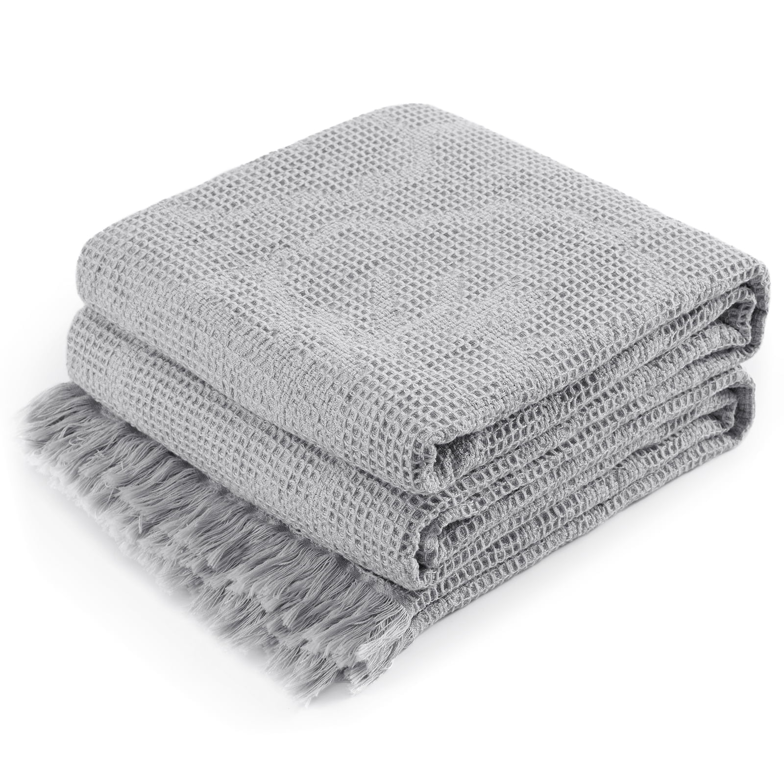 VERAMUSE 100% Cotton Blanket for Bed Grey 90"x90" Queen Size Breathable Thin Blankets for Summer