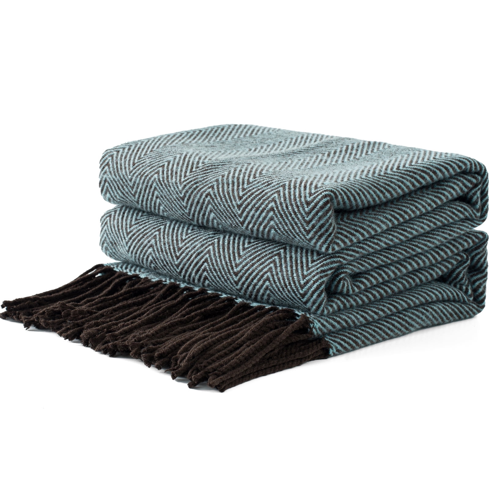 VERAMUSE Blue Herringbone Throw Blanket for Couch 50"X60" Farmhouse