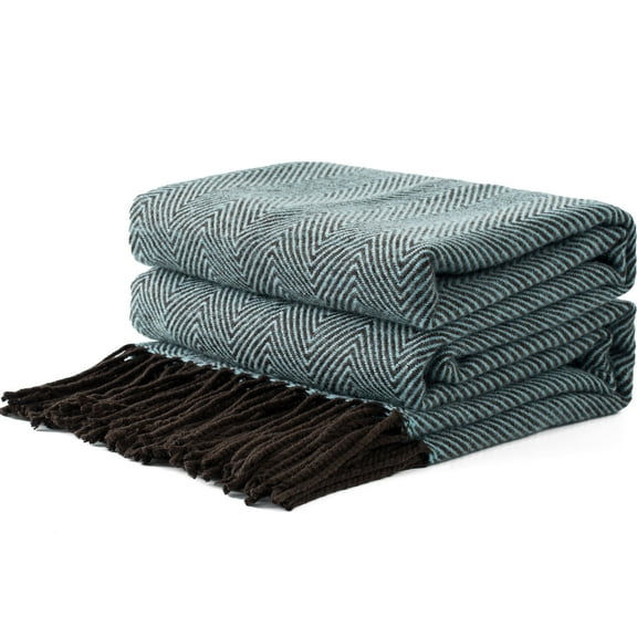 VERAMUSE Blue Herringbone Throw Blanket for Couch 50"X60" Farmhouse Blankets for Bed and Sofa