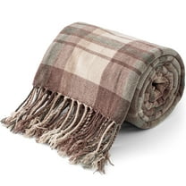 VERAMUSE Chenille Throw Blanket for Couch 50"X60" Lightweight Camel Plaid Throws for Bed and Sofa