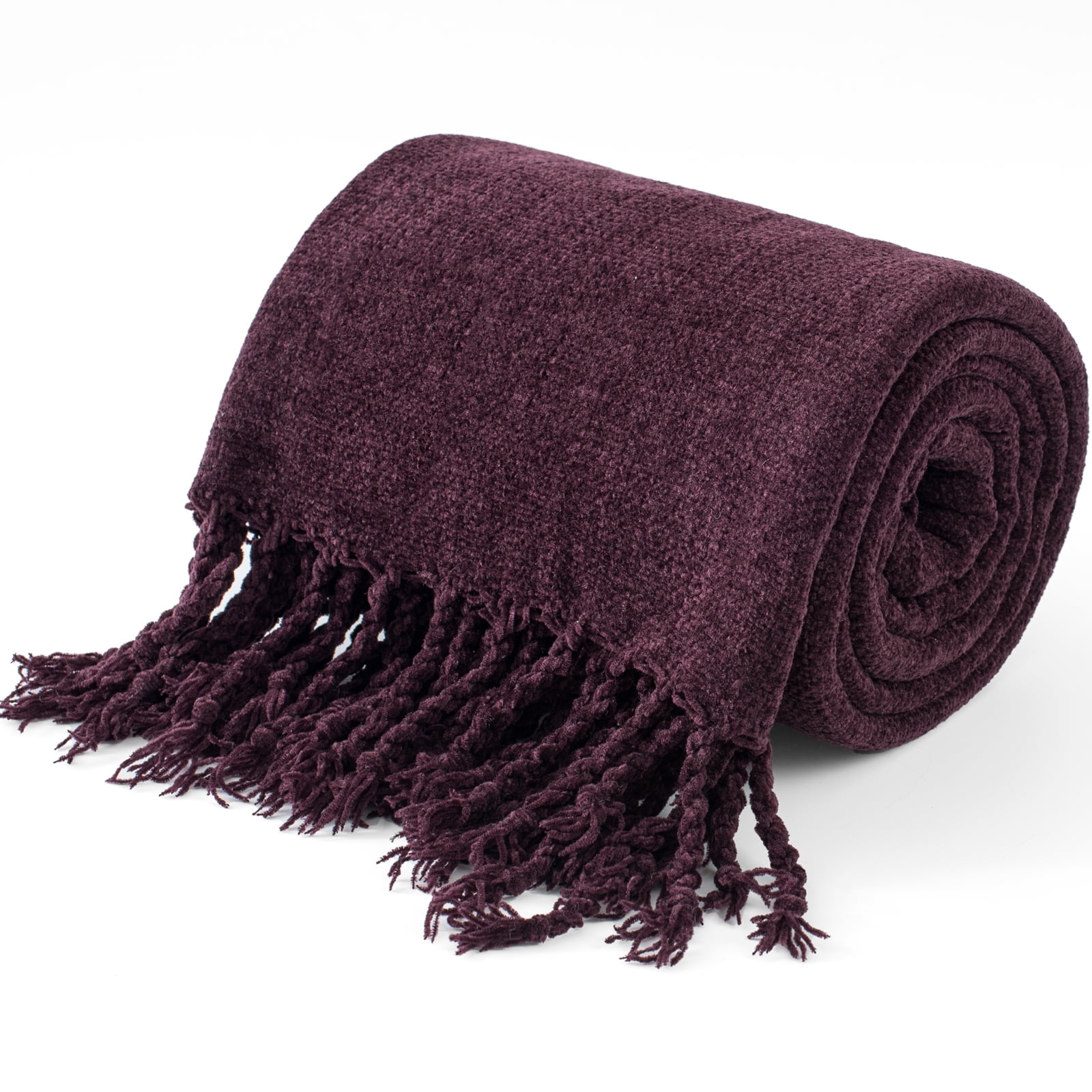 VERAMUSE Chenille Throw Blanket for Couch 60 X88 Lightweight Purple Throws for Bed and Sofa