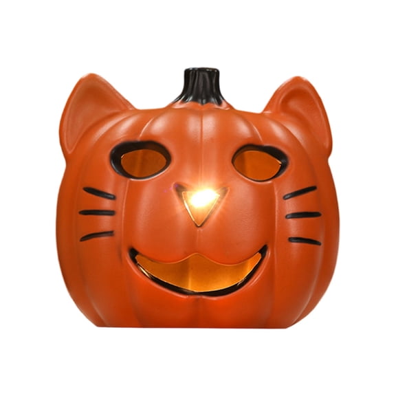 VERAQING Orange Electronic Plastic Pumpkin Cat Night Light Prop, This Battery Operated Jack-o'-Lantern Table Decor Includes Built-in LED 1 Piece