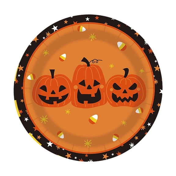 VERAQING Paper 7-inch Plate Set 10pc, This Disposable Printed Pumpkin Ghost Supply Contains Flat Dining Barriers For Holiday Event Meals.