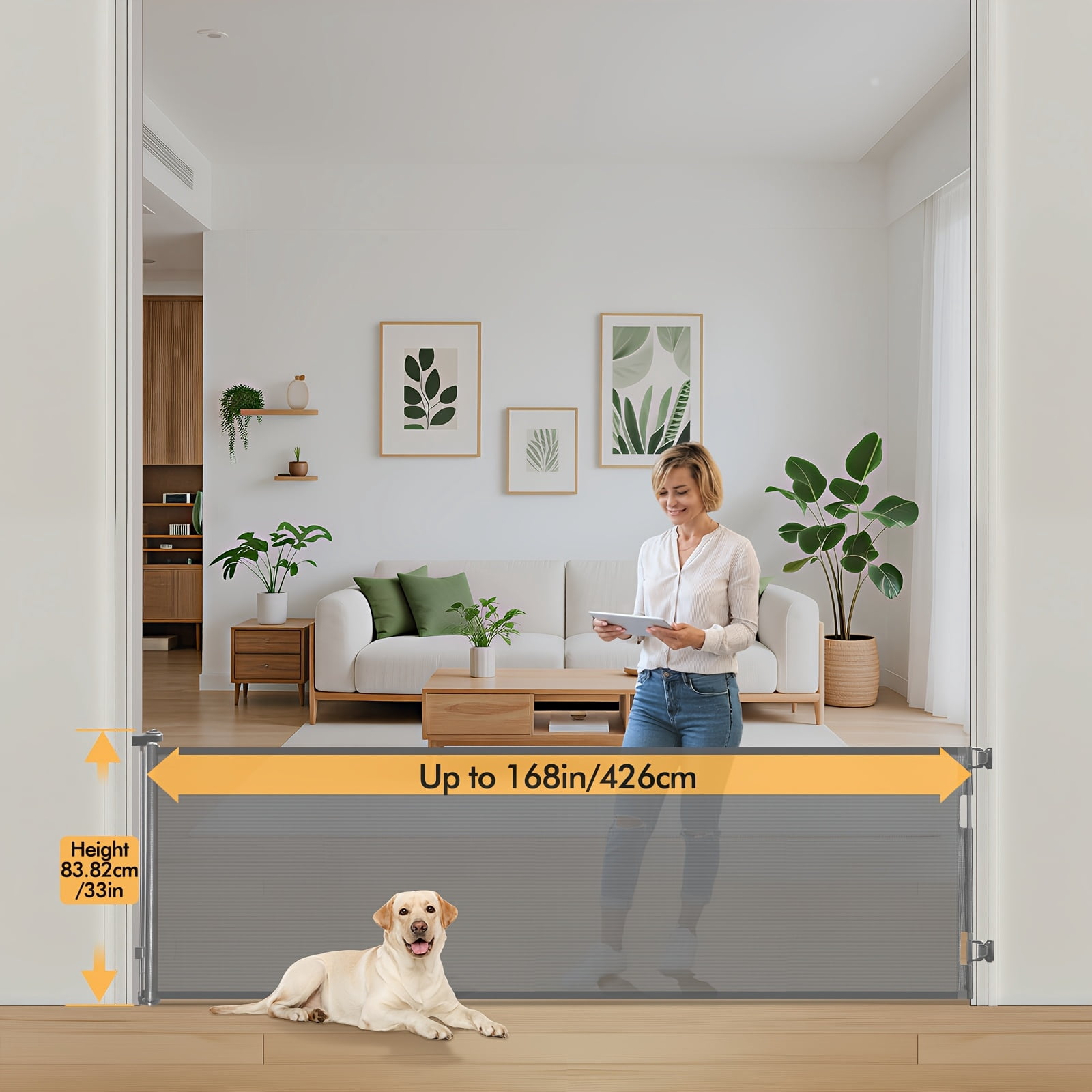 VERASTE Retractable Gate, Mesh Gate, 33"/41"Tall Safety Gate for Doorways, Stairs, Hallways, Indoor/Outdoor, (Black/White/Grey), As A Holiday Gift