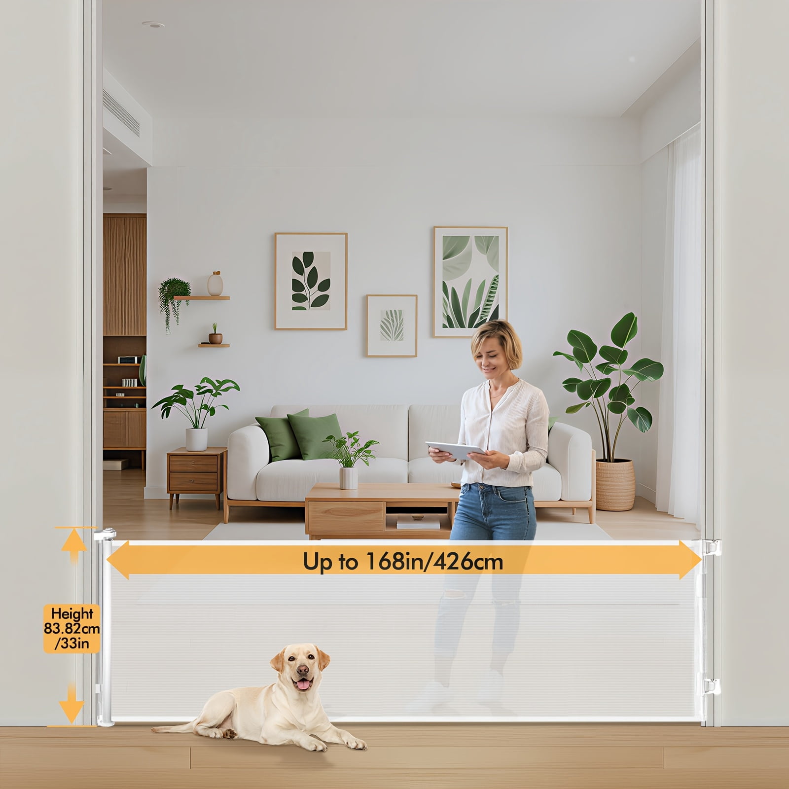 VERASTE Retractable Gate, Mesh Gate, 33"/41"Tall Safety Gate for Doorways, Stairs, Hallways, Indoor/Outdoor, (Black/White/Grey), As A Holiday Gift