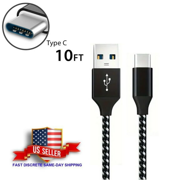 VERATOWN 10' Type C Flexible Cable for Andriod, Black