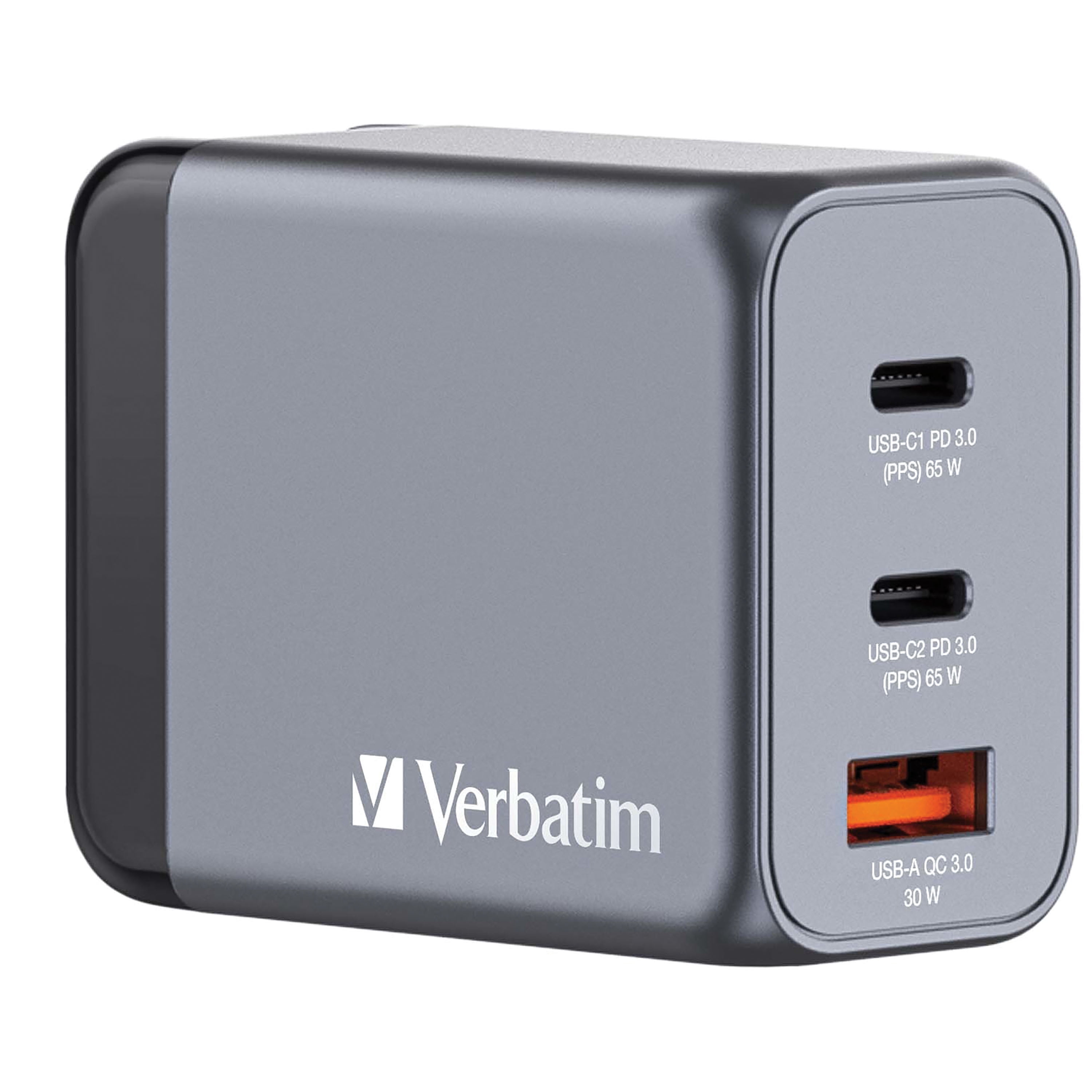Verbatim 65W 3-Port GaN Wall Charger, Gray