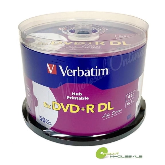VERBATIM 8X Blank DVD+R DL Dual Double Layer 8.5GB 50pk White Inkjet Printable