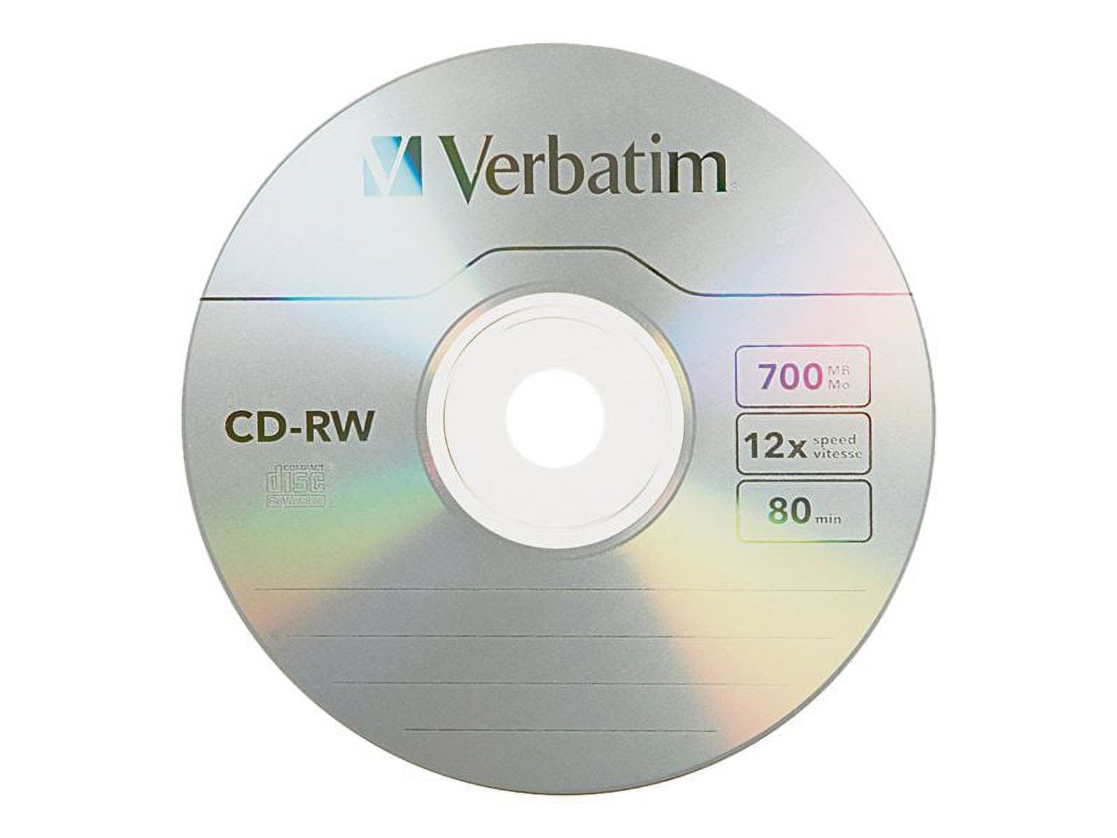 VERBATIM CD-RW DL+ BRAND 10pk 700MB/4X COLOR SLIM - image 1 of 2