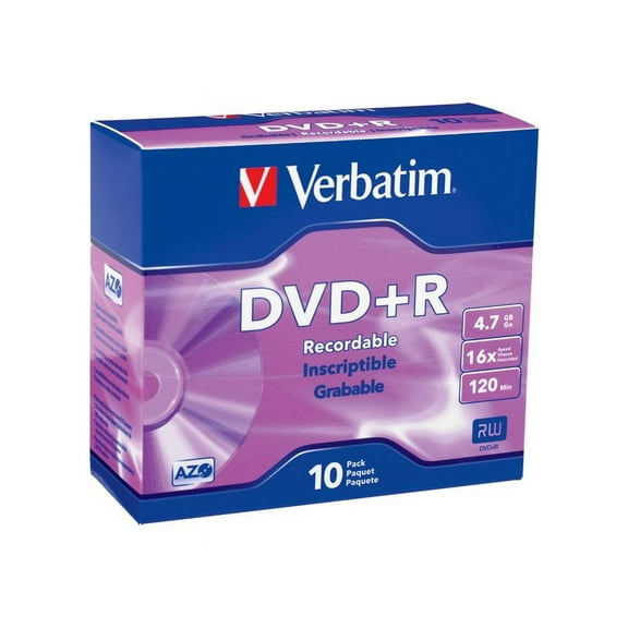 VERBATIM DVD+R BRAND SLV 10pk 4.7GB/16X SLIM CASE