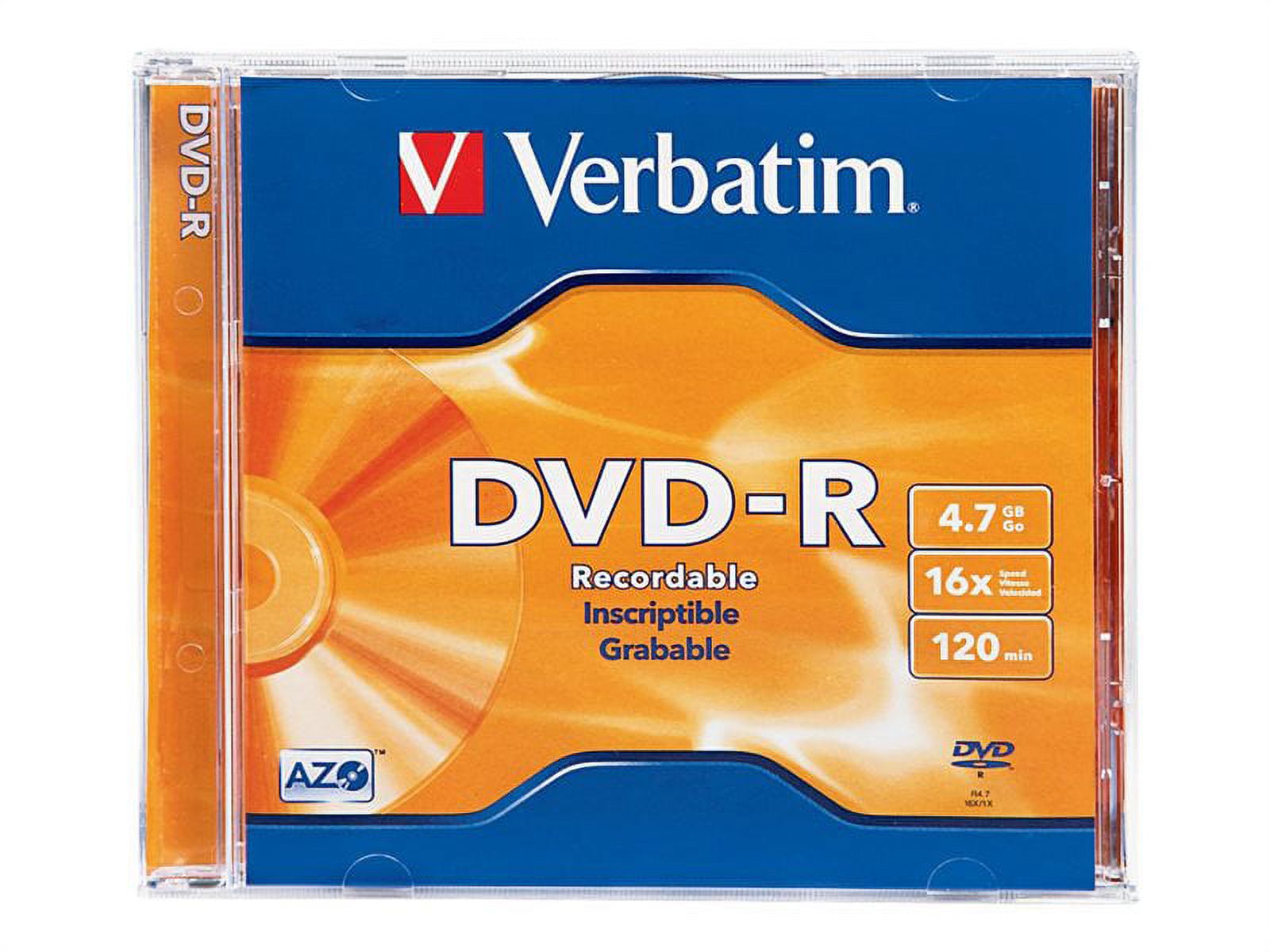 VERBATIM DVD-R BRAND SLV 1pk 4.7GB/16X JEWEL CASE - image 1 of 2