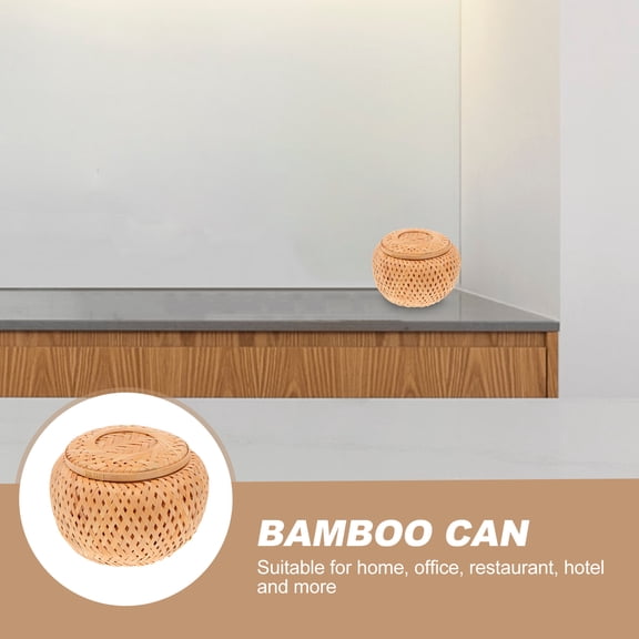 VERDANVERSE 1Pc Bamboo Woven Storage Can Khaki with Lid Multifunctional Home Storage for Tea Candy Snacks