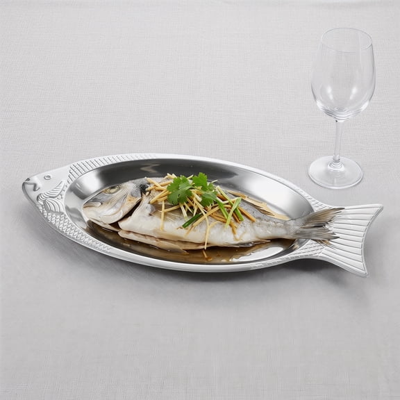 VERDANVERSE Stainless Steel Fish-Shaped Food Tray for Kitchen Tableware with Unique Concave Tail Design, 1 Pc