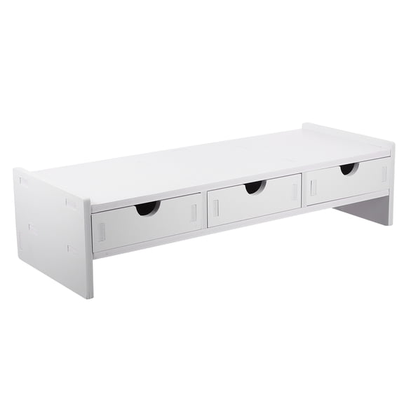 VERDANVERSE Sturdy White Monitor Riser with Drawers for Organized Workspace