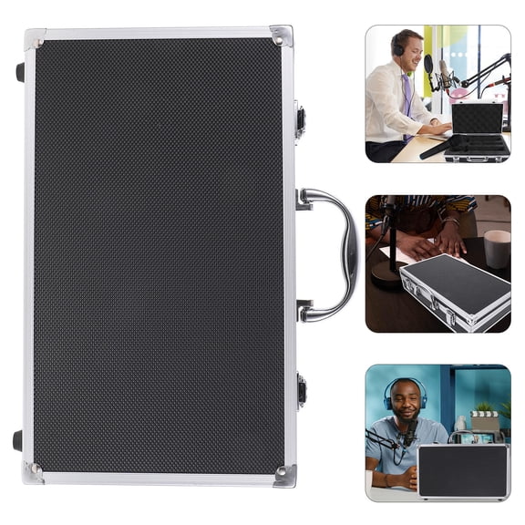 VERDANVERSE 1Set Black Silver Sponge Microphone Organizer Box Structure For Karaoke Room Usage