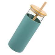 VERDANVERSE Silicone Glass Water Bottle With Lid And Straw For Office 1Set 7.0x3.0x3.0in