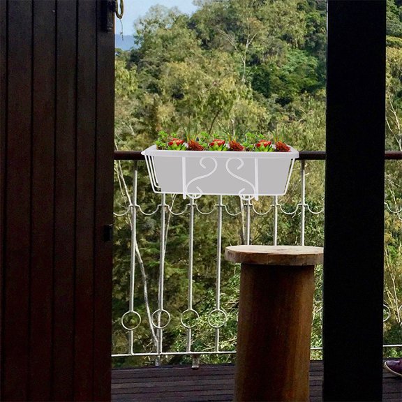 VERDANVERSE 2Pcs White Hanging Flower Pot Holder Balcony Rack for Easy Installation and Stylish Display