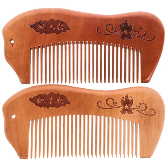 VERDANVERSE 2Pcs Hair Combs for Curly Hair Light Brown Peach Wood Detangler with Fish Shape