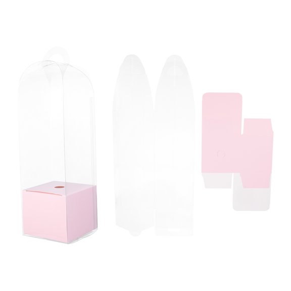 VERDANVERSE 2pcs Pink Pvc Flower Packing Boxes with Handle Rose Packing Box