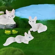 VERDANVERSE Cute Resin Fox Figurines White Portable Size Fairy Garden Accessories 3Pcs