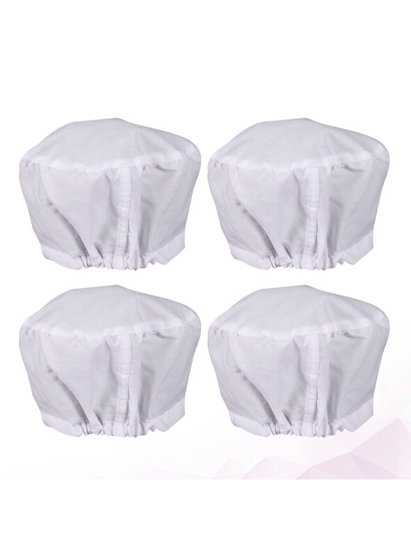 4Pcs White Cotton Nurse Doctor Hats Simple Design Dustproof Round .85.90.1in